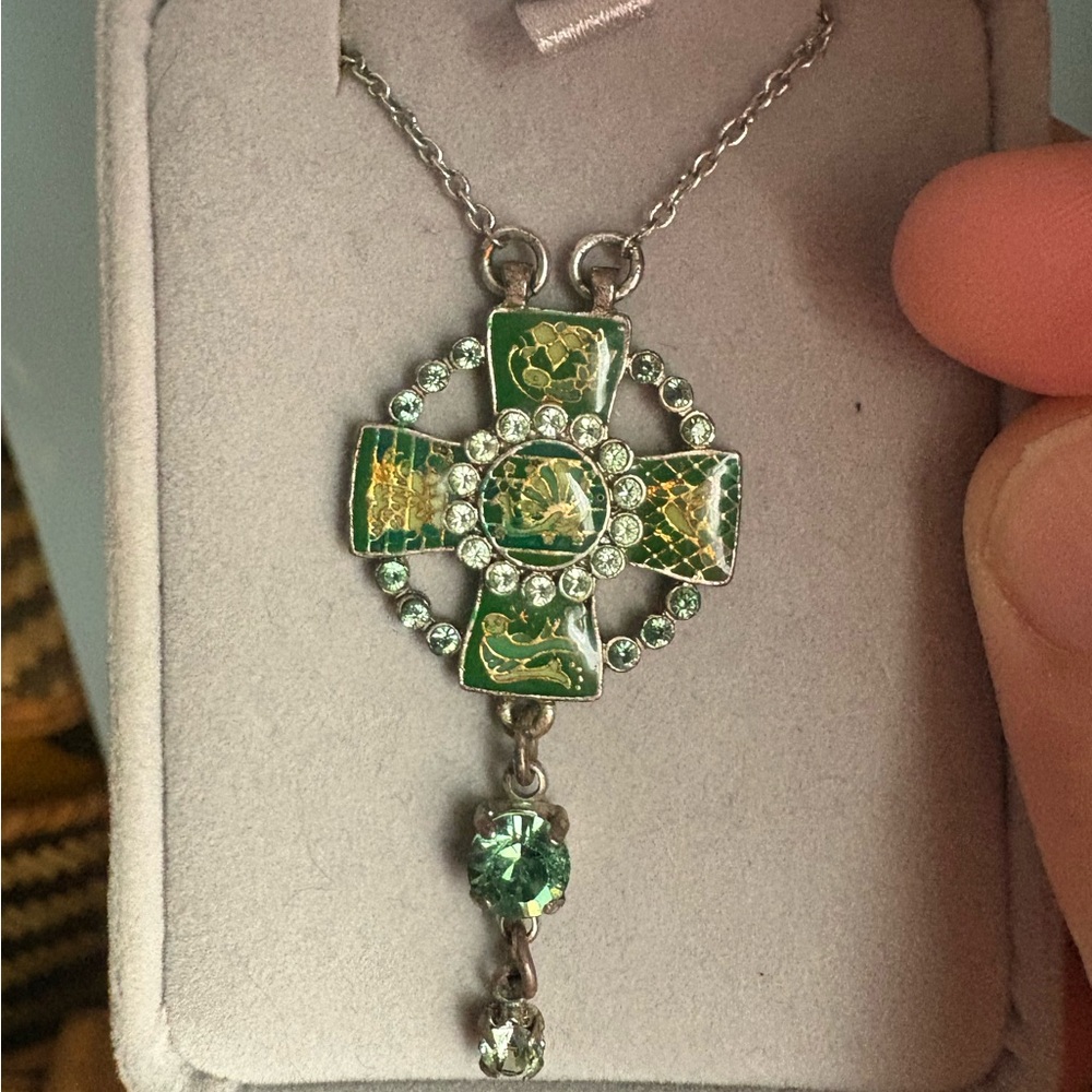 Pilgrim Green and Silver Celtic Viking Cross Necklace